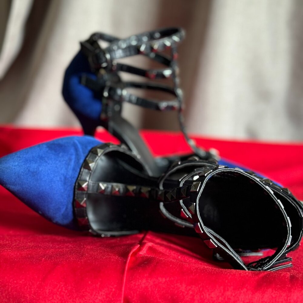 Charlotte Russe Faux Suede Strappy Studded Cobalt Blue Stiletto Heels